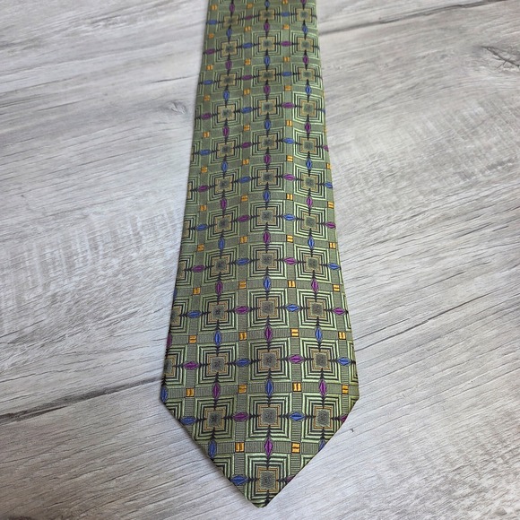 Robert Talbott Estate Silk Necktie Green Blue Pink 60 inch‎ All Over Print USA - Picture 1 of 7